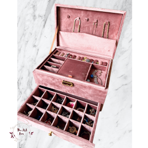Premium Suede Three Layer Jewellery Box : Peach