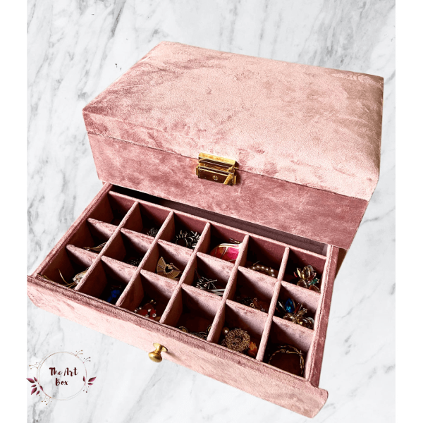 Premium Suede Three Layer Jewellery Box : Peach - Image 2
