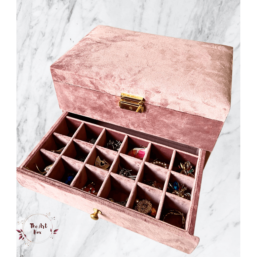 Premium Suede Three Layer Jewellery Box : Peach - Image 2