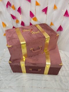 Dusky Pink Suede Lehenga /Trousseau Trunk